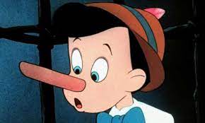 A Pinocchio depiction of his long nose for telling a lie.   Another example of the media lies about silver
