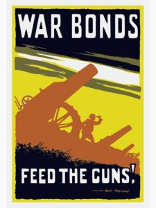 a war bonds poster from ww1.  it depicts "war bonds feed the guns" Silver made me sorry I served as a Marine