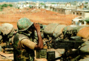 A united states marine MANNING A 50 CALIBER machine gun WHILE LOOKING THROUGH BINOCULARS.  Beirut, 1983
Silver made me sorry I served as a Marine