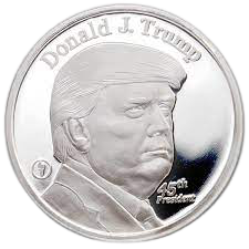 a close up of a Trump 1 ounce silver round. The silver price when Russia invades Ukraine